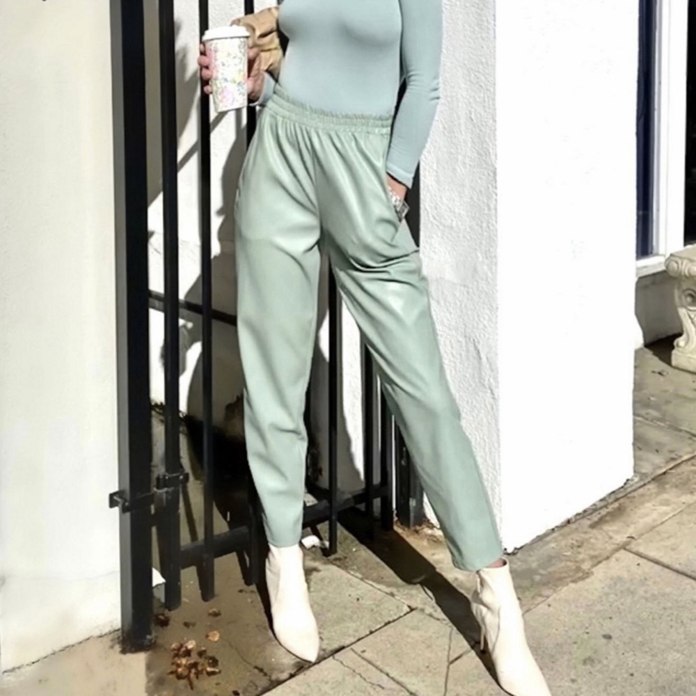 Fabletics Vegan High-Waisted Leather Pants Dust Garden Sz Med